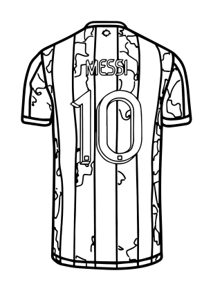 「MESSI」の文字と背番号10が描かれた、正面向きのサッカーユニフォームのぬりえです。